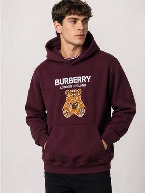 Burberry inspired Luxury-Style Burgundy Graphic Hoodie